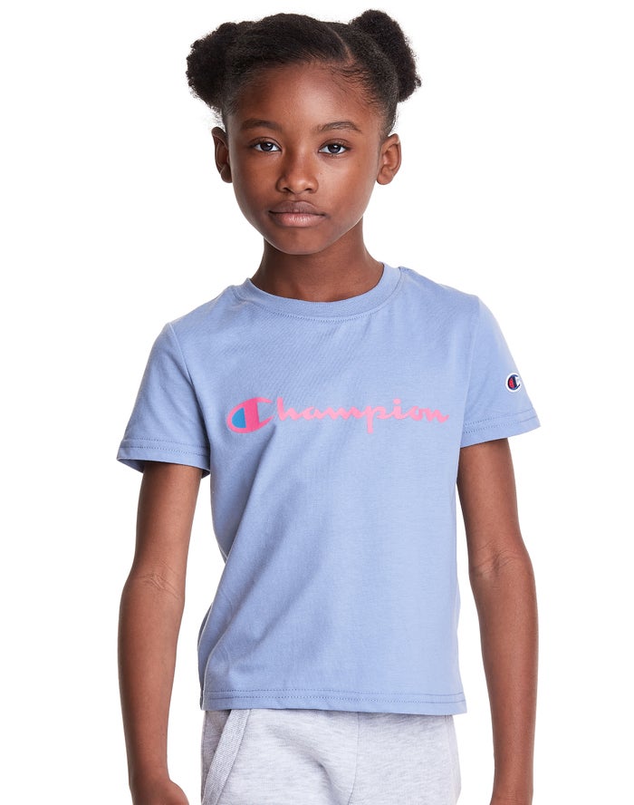 Champion T-Shirt Meisjes - LichtBlauw - Classic Script Logo ( 386910-QGC )